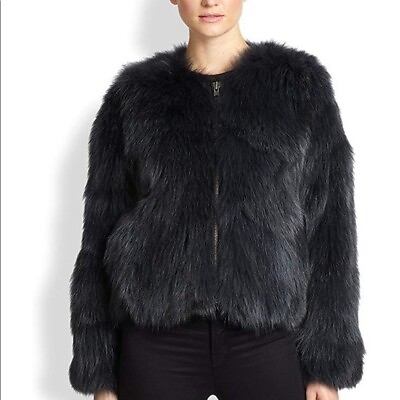 #ad SAM Coat Womens Medium Fox Fur Jacket Leather Trim Winter Bomber NEW $1695 $545.00