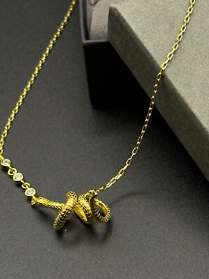 #ad 925 Silver Gold Plated Medieval Egyptian Pharaoh Snake Pendant Chain Necklace $18.99