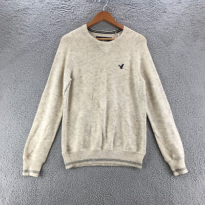 American Eagle Outfitters Pullover Sweater Mens Small Beige Knitted Cotton $18.99