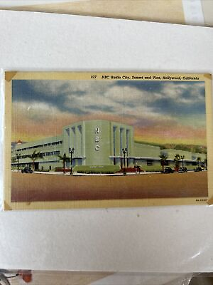 #ad Linen Postcard Art Deco Building NBC Radio City amp; TV Sunset amp; Vine Hollywood CA $12.00