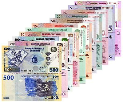 #ad CONGO SET OF 11 NOTES 1 50 CENTIMES 10 500 FRANCS 1997 2003 UNC $22.00