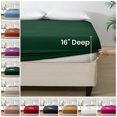 #ad Fitted Sheet King Size 16” Deep Pocket Ultra Soft Breathable Elastic Bed Sheets $12.99