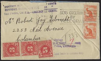 AUSTRALIA US 1930 COVER TO COLUMBUS SEVERAL POSTAGE DUE MARKINGS IN AUSTRALIA amp; $69.99