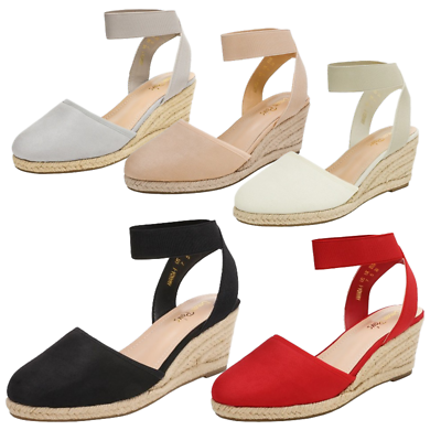 #ad Women Espadrilles Dress Shoes Close Toe Elastic Ankle Strap Wedge Sandals $28.39