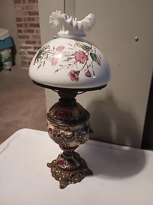 Vintage Art Nouveau French Table Oil Lamp Red Parlor Victorian $249.99