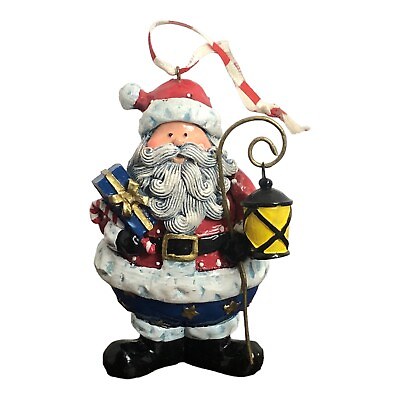 #ad Christmas Ornament Santa Claus Holding a Gift And Lantern Resin 4quot; Tall $14.88