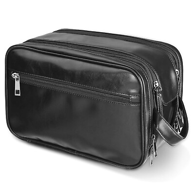 #ad Mens Toiletry Bag Travel Shave Kit Water Resistance Case Dopp Kit PU Leather $15.99