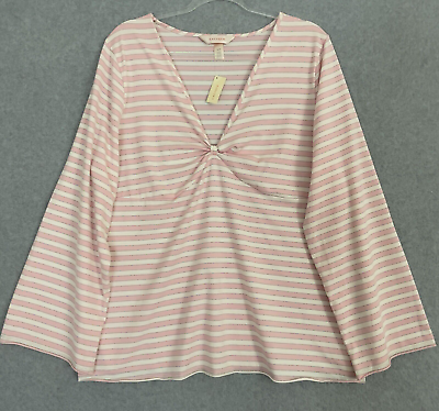 #ad Cacique Womens Top Plus 18 Pink Silver Sparkle Stripe Classic Casual Lounge $10.19