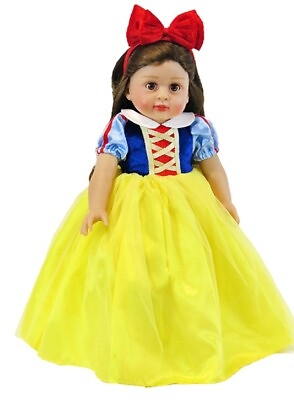 #ad Doll Clothes 18quot; Dress Snow White Fairy Tale Yellow Blue Bow Fit 18quot; AG Dolls $11.69