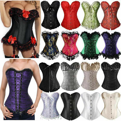 #ad Women Sexy Overbust Boned Corset Burlesque Basque Top Lace Up Costume Shaper $20.79