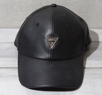 Guess Black Faux Leather Baseball Cap Women#x27;s One Size Fits Most $14.99