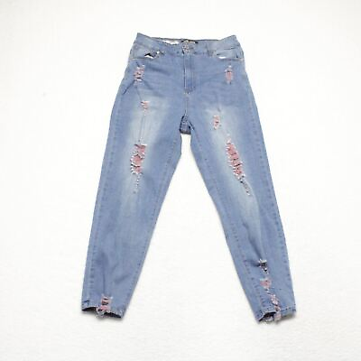 #ad Sweet Look Women#x27;s Juniors Size 11 Blue Mom Distressed Medium Wash Stretch Jeans $11.33