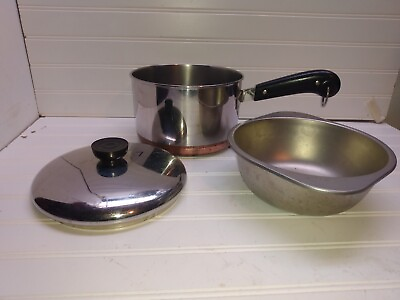 #ad Revere Ware 3 Qt Saucepan Copper Clad Stainless Fry Pot Double Boiler Insert Lid $79.99