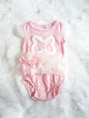 #ad Baby Girls One Piece with Butterfly Frills amp; Bow Accents 0 3M PINK NEW $9.99