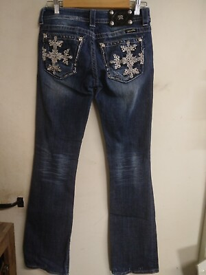 #ad Miss Me Boot Cut Jeans 30 Actual 27x32 Stretch JP5398B Embellished Rhinestones $29.99