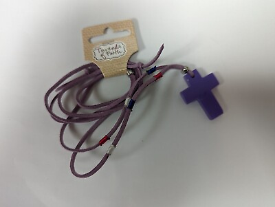 #ad PURPLE Thread of Faith Cross Necklace with leather cord amp; hard plastic Cross $6.95