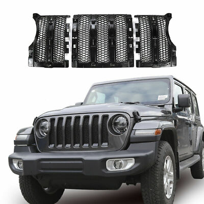 #ad #ad Upgrade Front Honeycomb Mesh Grille Inserts Trim For 18 Jeep Wrangler JL Black $47.99