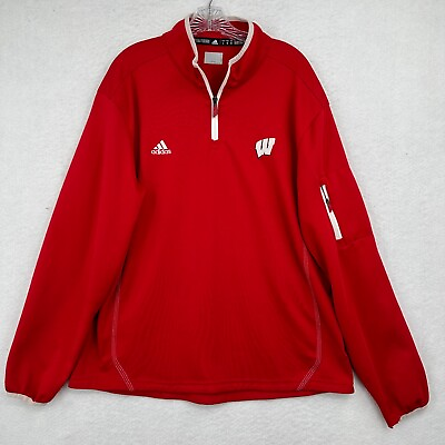 #ad Wisconsin Badgers Adidas Jacket Adult Large Fleece Quarter Zip Pullover Red $14.50