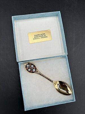 #ad Vintage Souvenir Enamel Art Spoon Gold Toned with Floral Details C $14.00