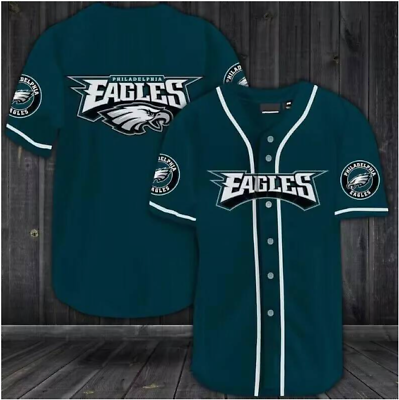 #ad Philadelphia Eagles Men#x27;s Sports Baseball Uniform Button Down Shirt Casual Top $28.49