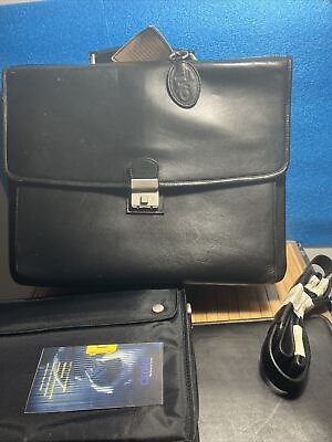 #ad Black leather executive briefcase with shoulder strap and lock. qualitative $220.00