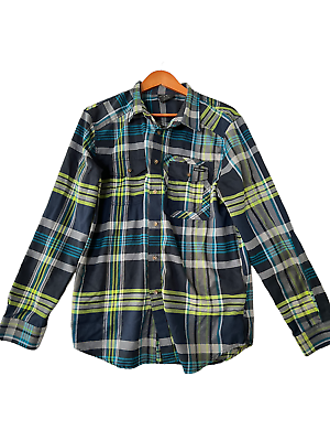 #ad OAKLEY Mens Shirt Plaid Button Up Long Sleeve Gray Blue Green Size M $12.99