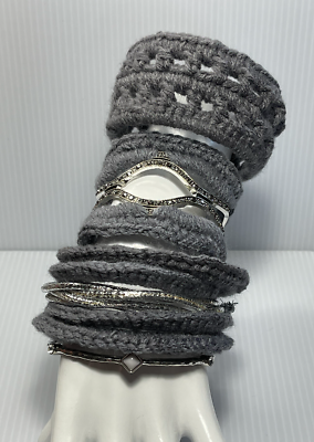 #ad Boho Chic Stacking Handmade Bangle Bracelets Silver Gray Bling Set Of 5 Jewelry $21.24