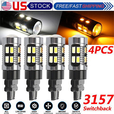 #ad 4x 3157 White Amber Switchback LED Turn Signal Parking Light Bulbs 4157na 3457na $12.30