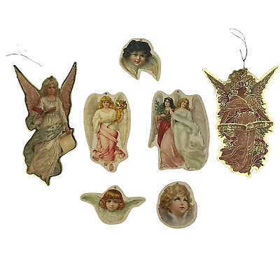 #ad Lot Of 7 Vintage Merrimack 1986 Victorian Style Angel Ornaments Cardboard Cutout $14.82