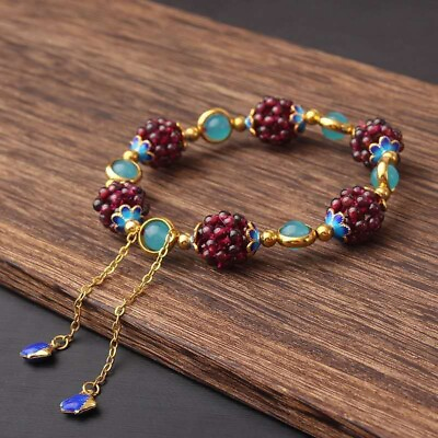 #ad Natural Garnet Gemstone Round Bead Women Healing Reiki Chain Bracelet Xmas Gift $11.59
