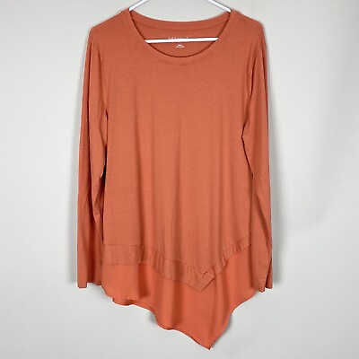 #ad Soft Surroundings Top Shirt Womens Missy Size L Orange Tunic Asymmetrical Hem $12.50