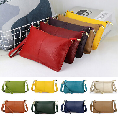 #ad Genuine Leather Fashion Simple Soft Adjustable Crossbody Bag Envelope Clutch $16.85