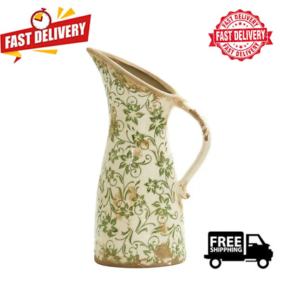 #ad #ad 6.5in Ceramic Green Scroll Pitcher Vase Indoor Home Flower Pot Flower Vase US $22.87