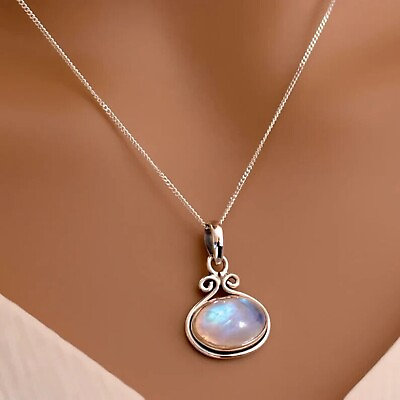 #ad Natural Moonstone Gemstone 925 Sterling Silver Beautiful Neck Pendant PG367 $17.16