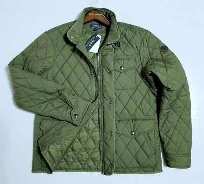 #ad $268 POLO RALPH LAUREN MENS QUILTED FULL ZIP BUTTON OLIVE UTILITY JACKET Lamp;XL $201.00