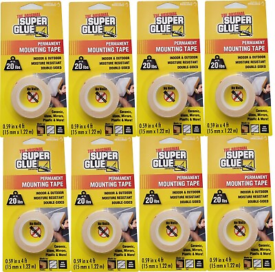 #ad ORIGINAL SUPER GLUE PERMANENT MOUNTING TAPE DOUBLE SIDED UP TO 20 POUNDS 8... $68.00