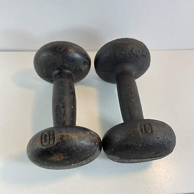 #ad BFCO Vintage Black Iron 10 lb Dumbells Hand Weight Pair Rare $100.00
