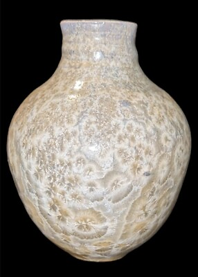 #ad Crystalline Studio Pottery Vase 7quot; Signed Helen C Vintage Cream Beige NC $39.99