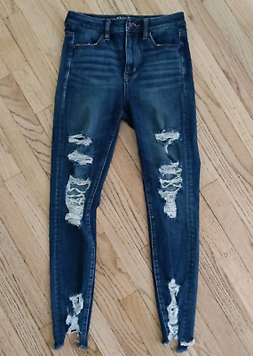 #ad American Eagle Outfitters Size 4 Super Super Stretch Women#x27;s Ripped Denim Jeans $20.60