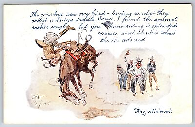 Cowboy Western Charles M Russell Stay With Him: Man Flips On Bucking Bronco 1907 $11.00