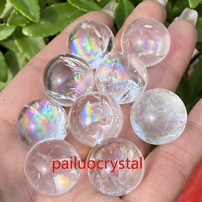 #ad 5pcs Natural White Crystal Sphere Rainbow Crystal Ball Reiki Healing Gem 18mm $13.06