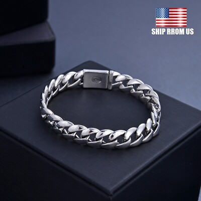#ad Pop Silver Solid Chain Bracelet Solid Thick Big Link Men#x27;s Bracelet Xmas Gift US $7.46