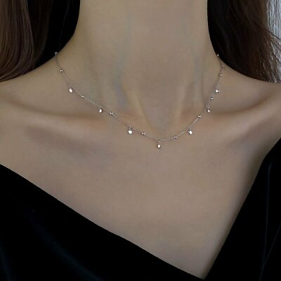 #ad Silver Beads Pendant Necklace Choker Clavicle Chain Women Party Jewelry Gift C $1.72