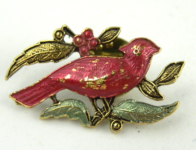 #ad Vintage Signed SC Cardinal Pin Brooch Sarah Coventry Enamel Holly Berry Bird $8.97
