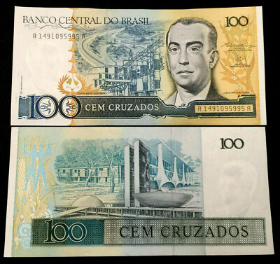#ad Brazil 100 Cruzados 1985 Banknote World Paper Money UNC Currency Bill $1.75