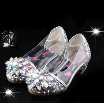 #ad Princess Crystal Bright Diamond Leather Girls Princess Single High Heels Shoes $39.31