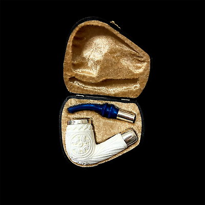 #ad Block Meerschaum Pipe 925 silver unsmoked smoking tobacco pipe w case MD 343 $256.50
