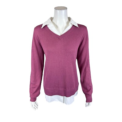 #ad Belle by Kim Gravel Women#x27;s Pullover Layered V Neck Sweater Fig Small Size $119.99