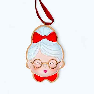 #ad Mrs Claus Face Smiling Glasses Christmas Cookie Ornament $28.00