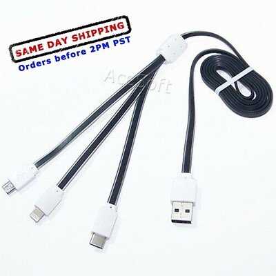 #ad Premium Real High Stability 3in1 Micro USB Flat Cable for Smart Phone USA Seller $13.88